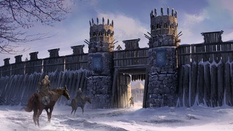 Wooden Fortress, Viking Village, Castle Art, Location Inspiration, Fantasy City, Fantasy Castle, Fantasy Setting, Fantasy Places, Warhammer Fantasy