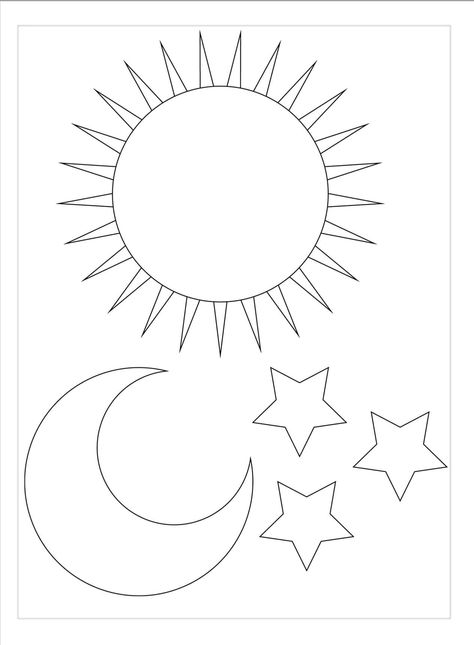 Sun And Moon Template, God Made Sun Moon And Stars Craft, Moon Template Free Printable, Moon And Stars Coloring Pages, Sun And Moon Coloring Pages, Stellar Vbs, Planet Coloring Pages, Sun Coloring Pages, Bedtime Songs