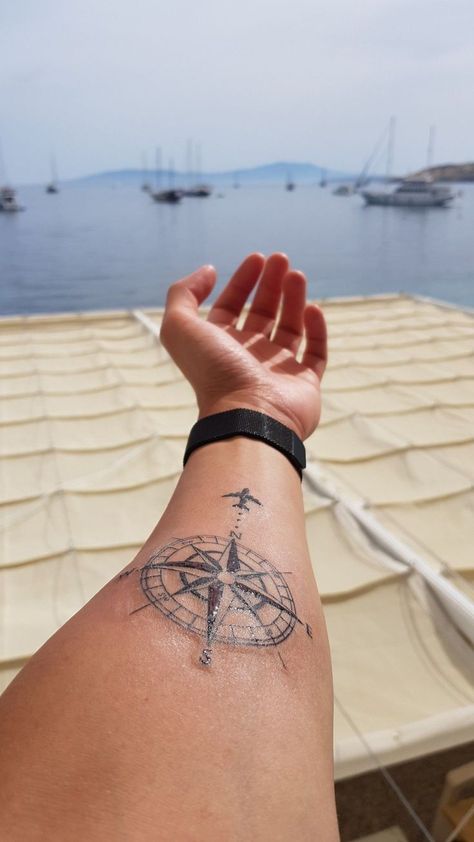 The 90 Most Popular Symbols For Travel Tattoos | Unique & Cute Travel Tattoo Ideas Small Travel Tattoo Men, Travel Tattoo For Men, Travel Tattoo Forearm, Travel Tattoos Men, Travel Tattoo Men Adventure, Airplane Tattoo Men, Travel Lover Tattoo, Compass Travel Tattoo, Travel Tattoo Men