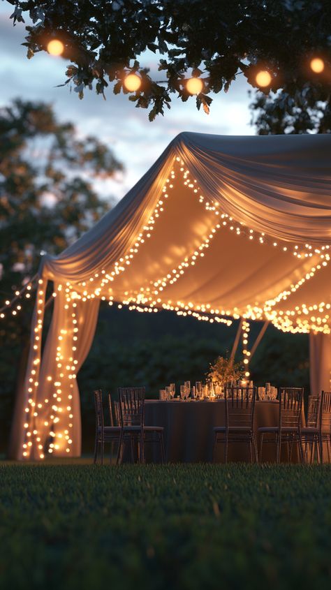 Budget Outdoor Wedding Essentials for a Stunning Celebration Outdoor Light Wedding, Outdoor Wedding Sitting Area, Minimalist Wedding Outdoor, Lights In Tent Wedding, Diy Wedding Ideas Outdoors, Outdoor Lighting For Wedding, Outside Field Wedding, Quaint Wedding Ideas, Outdoor Tent Wedding Ideas