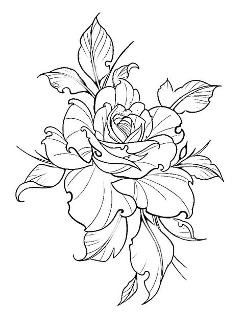 Poppy Bouquet Drawing, Feminine Linework Tattoo, Tattoos Stencils Outline, Rose Linework, Tattoo Stencils Outline, Sketch Rose, Rose Tattoo Stencil, Japanese Flower Tattoo, Pumpkin Tattoo