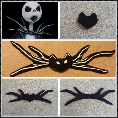 D.I.Y. Jack Skellington Bat Collar  Use pipe cleaners on the inside to make it stand out and bend nicely before sewing. Jack Skellington Costume Female Diy, Easy Jack Skellington Costume, Jack Skellington Sewing Pattern, Girl Jack Skellington Costume, Jack Skellington Bat Tie, Jack Skellington Dog, Tim Burton Party, Halloween Costumes Kids Boys, Jack Skellington Costume