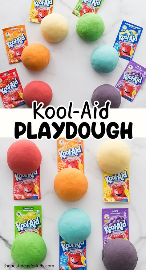 Toddler Safe Playdough, Scented Playdough Recipe No Cook, Pa Day Activities For Kids, Fun Activities For Toddlers At Home, Playdough Kits Diy, Glow In The Dark Playdough, Kool Aid Playdough, Kool Aid Play Dough Recipe, Easter Playdough