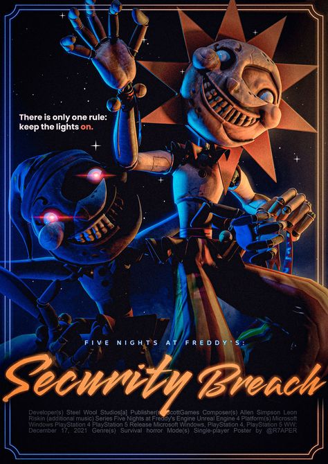 Fnaf Security Breach, Sun And Moon Drawings, Animatronic Fnaf, Fnaf Wallpapers, Fnaf 1, Moon Poster, Moon Drawing, Sister Location, Keep The Lights On