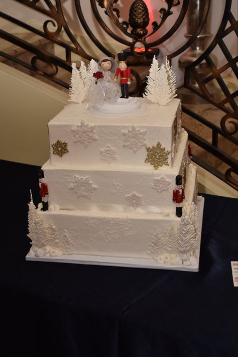 3 tier wedding cake with nutcracker theme. Wedding topper from Etsy and cake by Dolce art cakes in Houston Nutcracker Wedding, Themed Wedding Cakes, Themed Wedding, Themed Party, Nutcracker, Wedding Cake, Party Themes, Wedding Cakes, Cake