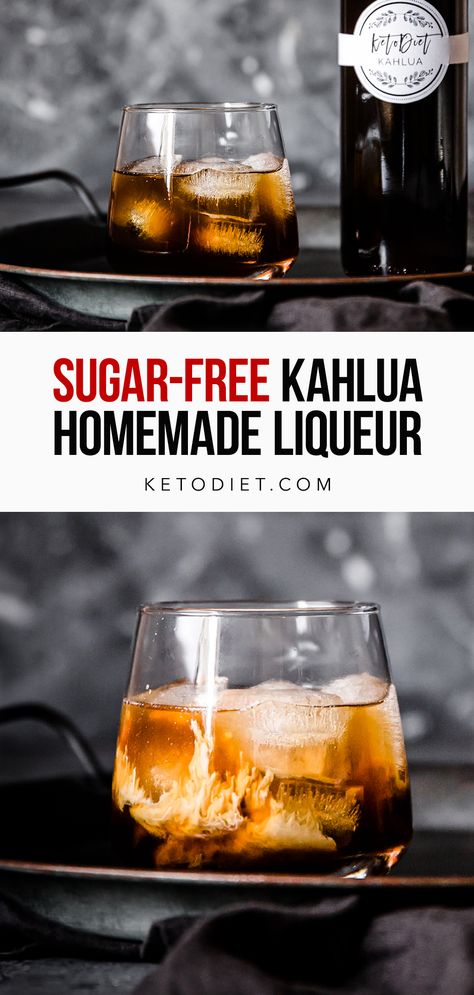 Keto Kahlua Recipe, Diy Kaluha Recipes, How To Make Kahlua Homemade, Sugar Free Cocktails Alcohol, Sugar Free Kahlua Recipe, Homemade Kahlua Recipe With Vodka, Homemade Kahlua With Rum, Diy Kahlua Recipe, Low Carb Alcoholic Drinks Easy