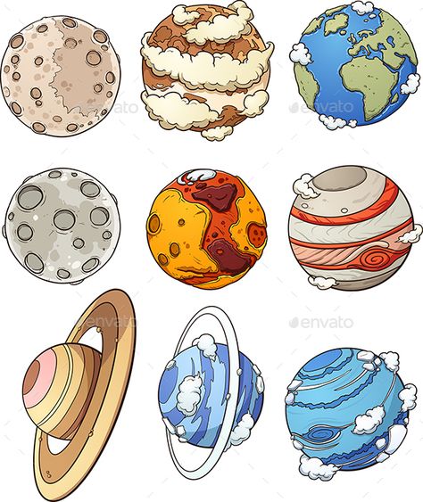 Cartoon Planets Planet Illustration Art, Saturn Cute Drawing, Physic Drawings, Jupiter Drawing Planet, Mercury Drawing Planet, Venus Drawing Planet, Physics Related Drawings, Mars Drawing Planet, Earth And Moon Drawing