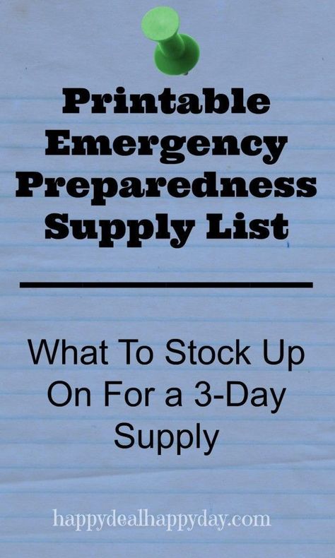 FREE Printable Emergency Preparedness Supply List  What To Stock Up On For a 3-Day Supply         happydealhappyday.com Emergency Supply List, Emergency Prepardness, Thrifty Thursday, Emergency Preparation, Emergency Plan, Emergency Supplies, Emergency Prepping, Disaster Preparedness, Supply List