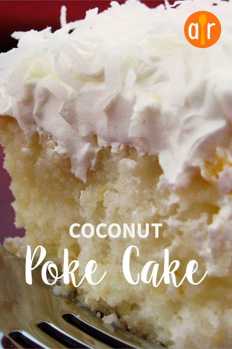 Coconut Poke Cake Recipe, Coconut Poke Cake, Coconut Sheet Cakes, Coconut Poke Cakes, Poke Cake Recipe, Cake Mix Desserts, Coconut Cake Recipe, Coconut Desserts, Poke Cake Recipes