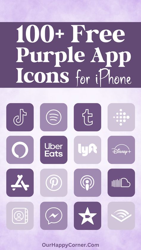 100 Free Purple App Icons For Your iPhone - Our Happy Corner Free Purple App Icons, Free Iphone App Icons Purple, App Asthetics Icons, Purple Iphone App Icons, Iphone Icons Purple, Purple Iphone Icons, Purple App Icons Aesthetic, Free Iphone App Icons, Purple Icons For Apps