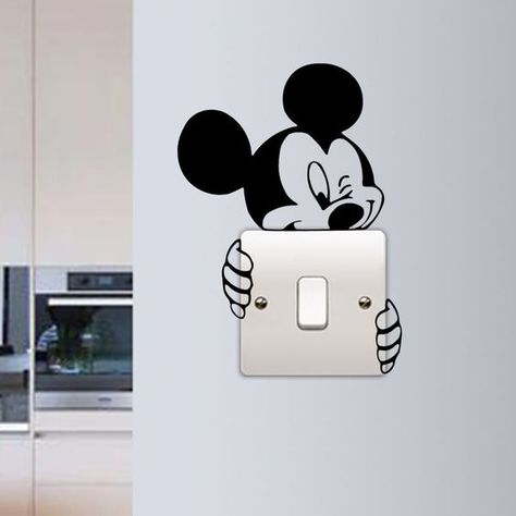 Disney Kids Rooms, Simple Wall Paintings, Mickey Mouse Wall, Light Switch Sticker, Selfie Wall, Switch Sticker, Creative Wall Painting, Diy Wall Painting, Diy Wand