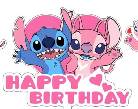 Lilo And Stitch Happy Birthday, Stitch And Angel Cake, Stitch And Angel Birthday, Stitch Happy Birthday, Stitch Cake, Disney Character Drawings, Candy Bouquet Diy, Artsy Background, Lilo And Stitch Drawings