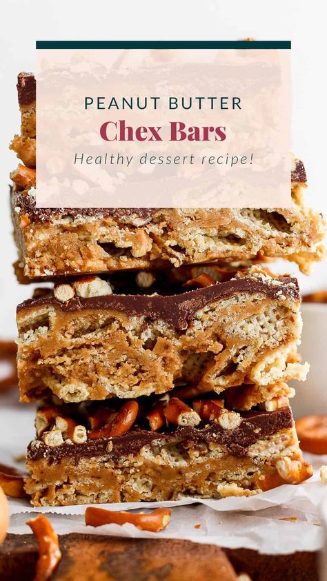 Peanut Butter Chex Bars - Fit Foodie Finds Chex Mix Bars, Chex Cereal Bars, Chex Bars, Peanut Butter Chex, Chocolate Chex, Low Carb Meats, Fit Foodie Finds, Weekly Meal Prep, Easy Bake