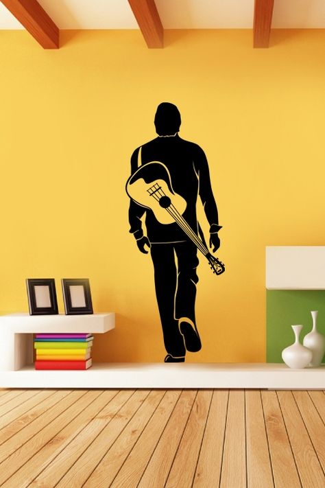 Music Wall Painting, Music Silhouette, Music Wall Decal, Guitar Wall Art, Music Studio Room, Music Room Decor, Diy Wall Painting, Music Drawings, Guitar Wall