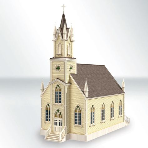 Victorian Church 3D Model $30 - .c4d .3ds - Free3D Sims 4 Church Build, Bloxburg Church, Sims 4 Church, English House Design, Minecraft Church, Building Isometric, Church Building Plans, Architecture Journal, Church Building Design