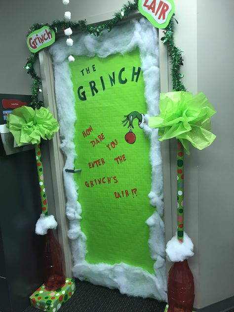 Grinch Tree Door Decorations, Grinch Doorway Decorations, Grinch Classroom Door Decorations, Grinch Door Ideas, Grinch Christmas Door Decorating Contest, Grinch Office Door Decorating Ideas, Grinch Hallway Decorations School, Grinch Door Decorations Classroom, Grinch Door Decorating Contest