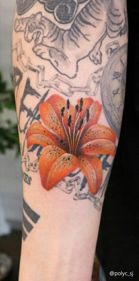 Tiger Lily Flowers, Tiger Lily Tattoos, Lillies Tattoo, Lily Flower Tattoos, Aquarius Tattoo, Bts Tattoos, Beautiful Flower Tattoos, Kawaii Tattoo