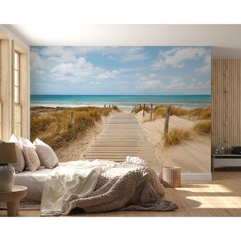 Rosecliff Heights Exton Holiday Landscape Wall Mural | Wayfair Beach Wall Murals, Beach Mural, Cozy Fall Bedroom, Walk On The Beach, Fall Bedroom, Beach Bedroom, Removable Wall Decals, Crashing Waves, Wallpaper Murals