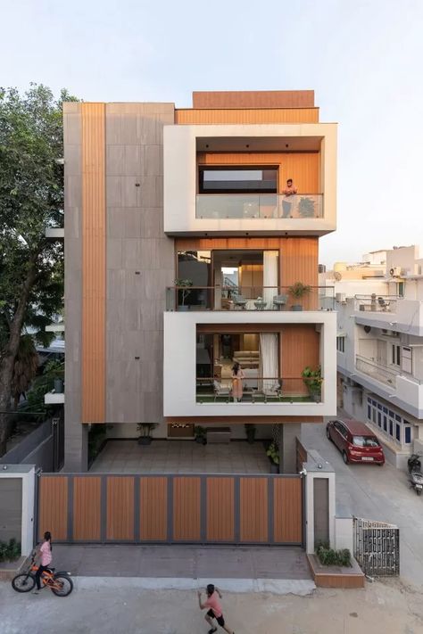 Elevated House Transcends Limits | Prashant Parmar Architect & Shayona Consultant Prashant Parmar, Elevated House, House Outer Design, Small House Elevation Design, Building Elevation, Compact House, House Design Exterior, House Design Pictures, Bedroom Decor Inspiration