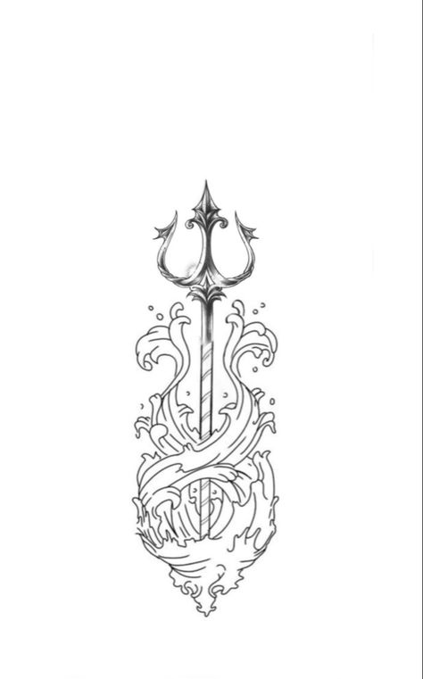 Greek Trident Tattoo, Posidens Trident Tattoo, Trident Drawing, Greek Mythology Tattoos Minimalist, Trident Tattoos, Poseidons Trident, Poseidon Drawing, Percy Jackson Tattoo, Bunny Tracks