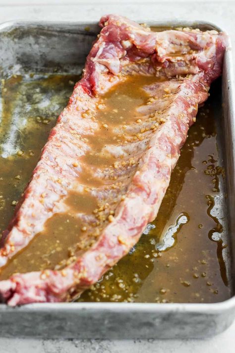 This classic rib marinade recipe is perfectly savory and sweet with only 5 ingredients -- an amazing complement to your baby back ribs. Enjoy! Pork Rib Marinade Recipes Grilling, Rib Marinade Recipe, Marinating Ribs, Ribs Marinade Recipe, Babyback Ribs In Oven, Pork Rib Marinade, Rib Marinade, Pork Ribs Grilled, Ribs Recipes