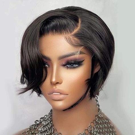 US $28.68 46％ Off | Short Bob Pixie Cut Wig Lace Frontal Straight Transparent Lace Front Human Hair Wigs For Black Women Preplucked Brazilian Hair Black And White Wig, Bob Pixie Cut, Bob Pixie, Wig Straight, Curly Bob Wigs, U Part Wig, Corte Pixie, Curly Hair Wig, Pixie Cut Wig