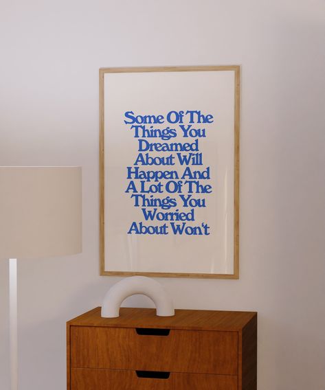 This aesthetic, blue bedroom wall decor features a simple and inspiring quote that brings a smile to your face every day. The perfect companion for a peaceful study area or guest room, our poster is made with the highest image quality and will make an elegant addition to any room. Hang it up in your bedroom, on the wall beside your bed, or use it as a daily inspiration piece.  | CHOOSE FROM MULTIPLE SIZES | - 5x7 inches - 8x10 inches - 11x14 inches - 16x20 inches - 18x24 inches - 24x32 inches - Wall Posters For Room, Day Room Decor, Wall Of Quotes Bedroom, Cute Pictures For Room Decor, Fun Art Decor, Quote Art Print, So Much To Do So Little Time, Wall Print Collage, Wall Decor Simple