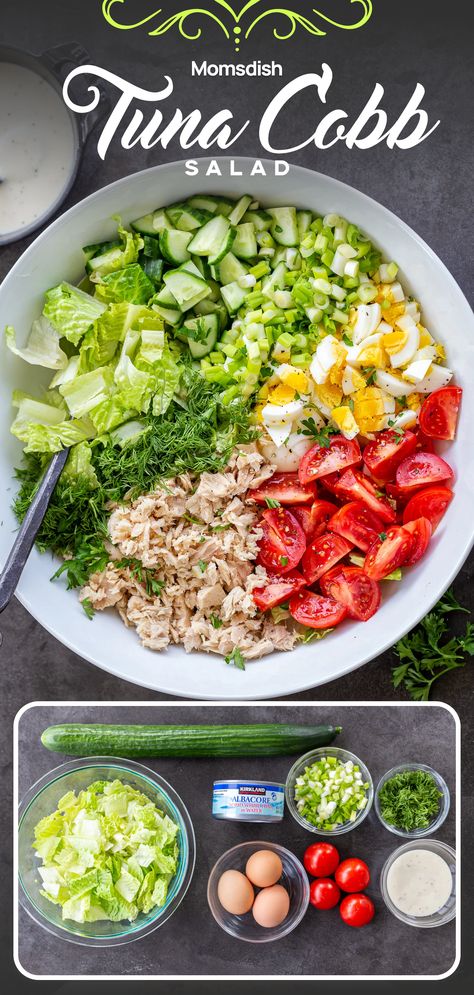 Cobb Salad with Tuna is a refreshing and nutritious twist on the classic Cobb Salad. The tuna adds a protein-rich element to the salad, making it a satisfying and filling meal option. Whether enjoyed as a light lunch or a satisfying dinner, Cobb Salad with Tuna is a delicious and healthy choice for seafood and salad lovers alike. Tuna Cobb Salad, Sunday Seafood Dinner Ideas, Healthy Proteins For Dinner, Tuna Salad Sides, Tuna Salad Lunch Ideas, Salad Recipes Tuna, Tuna With Salad, Quick Easy Salad Recipes Healthy, Easy Salad Ideas Healthy