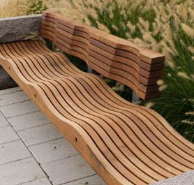 Wavy wood bench. Studio 43- bench Cnc Furniture, Urban Furniture, Bench Designs, Design Exterior, Street Furniture, Wooden Bench, Design Living Room, Outdoor Bench, Outdoor Design