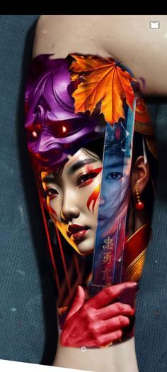 Colored Samurai Tattoo Design, Geisha Tattoo Design Colored, Colour Realism Tattoo Design, Samurai Tattoo Color, Japanese Tattoo Art Geisha, Color Realism Tattoo, Female Samurai Tattoo, Female Samurai Art, Japanese Geisha Tattoo