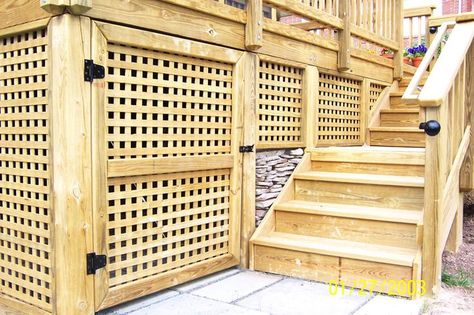 lattice underpinning ideas | Latticework-PT wooden square privacy lattice skirting with acess gate ... Deck Skirts, Porch Skirting, Deck Skirt, Porch Lattice, Lattice Deck, Square Trellis, Door Renovation, Outdoor Railing, Under Deck Storage