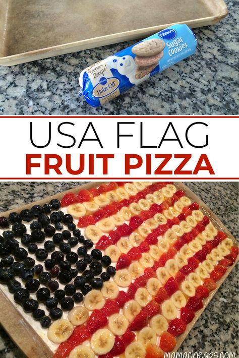 Sugar Cookie American Flag, American Flag Fruit Pizza Sugar Cookie, American Flag Cookie Pizza, American Flag Sugar Cookie Pizza, Flag Cookie Pizza, Fruit Pizza American Flag, Fruit Pizza Flag, Fruit Pizza Fourth Of July, Sugar Cookie Flag Fruit Pizza