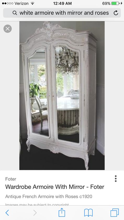 Pretty Wardrobe, Heart Land, Mirrored Armoire, Mirrored Doors, French Armoire, Shabby Chic Dresser, Casa Vintage, Chic Bedroom, Shabby Cottage