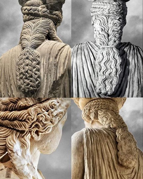 Elegant braided hair of Caryatid statues. Caryatids means "daughters of Karyai". The approximately 2500-year-old statues used as columns once adorned the Temple of Erechtheion on the Acropolis of Athens. The originals are exhibited in the Athens Acropolis Museum and the British Museum in London. #hairstyle #Caryatid #statue #temple #Erechtheion #Acropolis #Athens #museum #archaeology #ancient #history #historical Roman Hair, Ancient Greece Art, Acropolis Of Athens, Ancient Greek Sculpture, Athens Acropolis, Greek Sculpture, Greek Art, Braided Hair, Acropolis