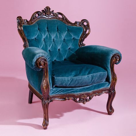 Victorian Lounge Chair, Arabian Majlis, Bar Props, Blue Velvet Chair, Athena Aesthetic, Theatre Seats, Baroque Chair, Fancy Chair, Upholstered Chaise Lounge