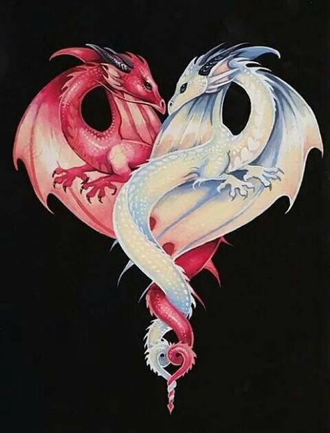 Intertwined twin dragons Soulmate Tattoos, Couples Tattoo, Dragon Heart, Fantasy Quotes, Amazing Tattoos, Dragon's Lair, Cool Dragons, Fairy Dragon, Dragon Tattoo Designs