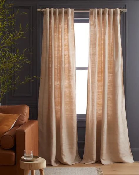 Linen, Sheer, Blackout Curtains | Quince Quince Curtains, Santa Clara, Santa Fe, Textured Curtains Living Room, Drapes For Living Room Tall Ceilings, Silk Curtains Living Room, Luxury Curtains Bedroom, Curtain Texture Fabrics, Curtain Photography