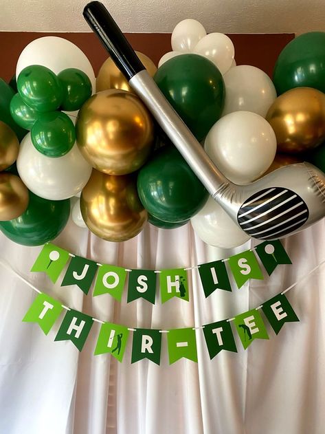 Golf Birthday Photo Backdrop and Balloon Garland Party Decor Backdrop Balloon Garland, 30th Birthday Party Themes, Golf Birthday Cakes, Golf Theme Party, Backdrop Balloon, 30th Birthday Men, 30th Bday Party, 30th Birthday Themes, Golf Party Decorations