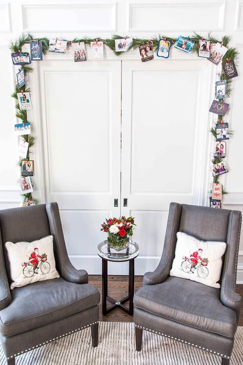 DIY Christmas Card Garland | Shutterfly Diy Holiday Card Holder, Ways To Display Christmas Cards, Christmas Card Garland, Display Christmas Cards, Card Garland, Diy Christmas Pictures, Holiday Card Display, Diy Christmas Card, Christmas Card Display