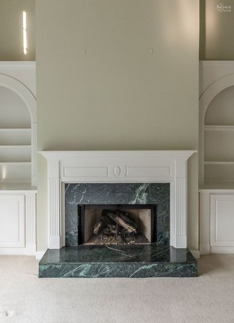 Work Bathroom, Building A Stone Wall, Colonial Modern, Marble Hearth, Granite Fireplace, Basement Fireplace, Diy Fireplace Makeover, Marble Fireplace Surround, Green Granite