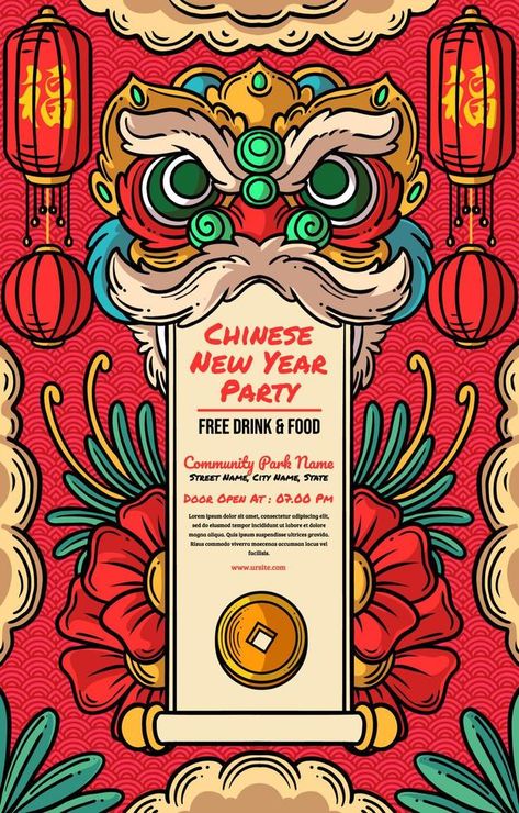 Chinese New Year Party Event Poster Party Event Poster, New Year Poster, Chinese New Year Poster, Chinese New Year Party, Year Poster, New Years Poster, New Year Party, Poster Poster, Event Poster