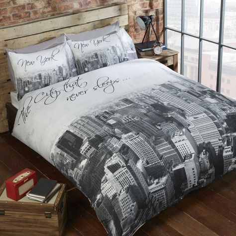 City That Never Sleeps Bedding - Mono City Themed Bedroom, Ironing Machine, Themed Bedroom, City That Never Sleeps, Dream City, Comforter Cover, British Design, Duvet Sets, King Size