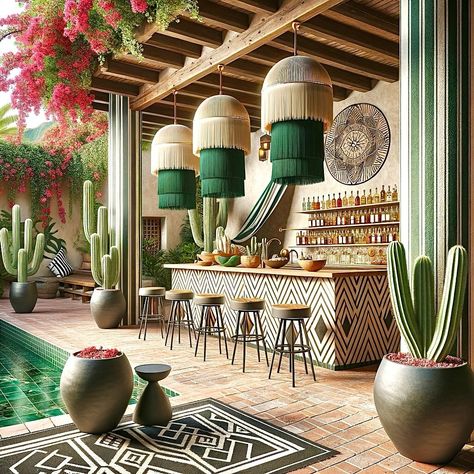 🇲🇽 To Celebrate one of my FAVORITE events in our Hometown: My @gilherrera twist of Modern Mexican Hacienda Outdoor Living with a Tulum/Cabo Touch & Palm Springs SPLASH for Palm Springs Modernism Week @ModernismWeek (FOLLOW THEM♥️) . At CoLores Decor Our team is constantly experimenting with textures & “WOW” styles for a UNIQUE statement design for any room…Introducing TOP 🇲🇽 MeXican Artisan Design & CATAPULTING our culture’s Talent through the vision of our founder, GiL Herrera @giLherrera ... Bar Counter Outdoor Design, Mexican Design Interior, Mexican Bar Design, Mexican House Decor, Modern Mexican Hacienda, Restaurants Interior Design, Modern Mexican Restaurant, Palm Springs Interior Design, Modern Mexican Decor