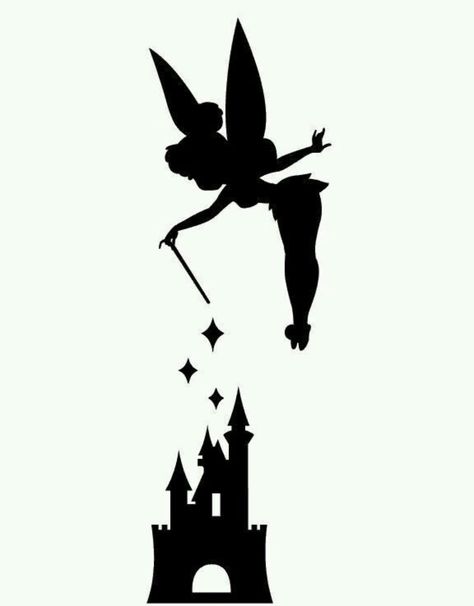 Tinker Bell and Disney's Castle Pumpkin Stencil Pumpkin Carving Disney Stencils, Disney Pumpkin Stencils, Disney Castle Silhouette, Silhouette Disney, Disney Poster, Castle Silhouette, Disney Pumpkin Carving, Disneyland Castle, Disney Pumpkin