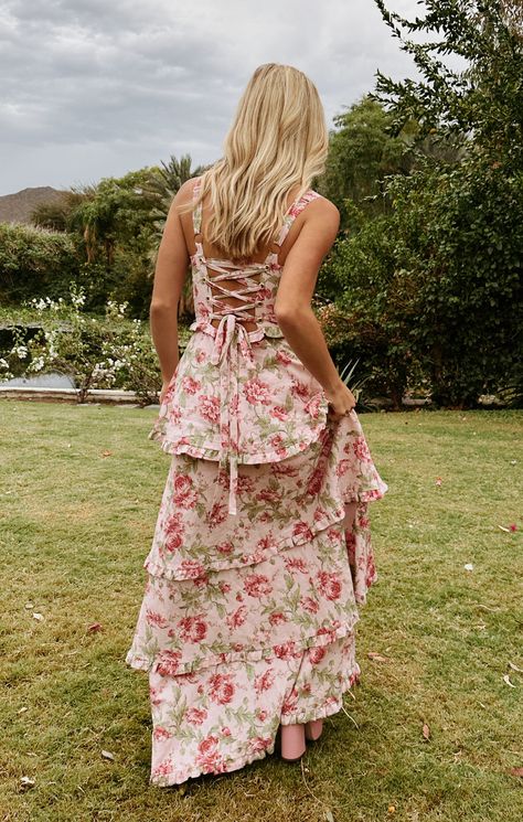 Spring Corset Dress, Tiered Maxi Dress Formal, Frill Prom Dress, Floral Layered Dress, Tea Party Formal Dress, Tired Prom Dress, Summer Floral Wedding Guest Dress, Floral Tiered Prom Dress, Bridgerton Bridal Shower Dress