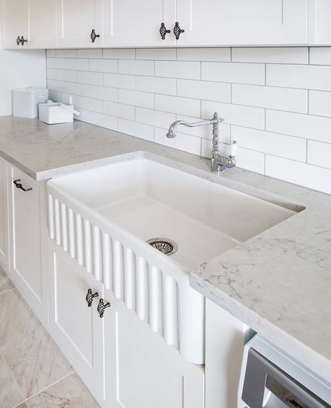 Utility Sinks, Wels, Hamptons Laundry, Australian Hamptons Style, Hamptons Style Laundry, Provincial Style, Laundry Design, French Provincial Style, Butler Sink