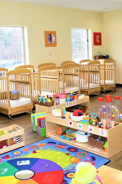 Daycare Infant Room Ideas, Babies Room Childcare Ideas, Nursery Room Ideas Childcare, Child Care Center Design, Infant Room Ideas, Daycare Room Design, Infant Room Daycare, Infant Toddler Classroom, Daycare Setup