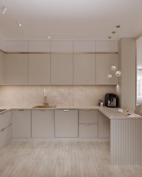 Beige Colour Kitchen, Cashmere Kitchen Ideas, Cream And Gold Kitchen, Nude Kitchen, Nordic Kitchen Design, White Kitchen Floor, Cashmere Kitchen, Minimal Kitchen Design, Kitchens Ideas