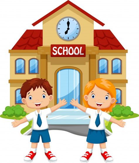 School children in front of the school b... | Premium Vector #Freepik #vector #school #children #education #building Clip Art School Kids, Kids Going To School, School Illustration, School Images, School Cartoon, School Clipart, Welcome Back To School, School Building, Kids Clipart