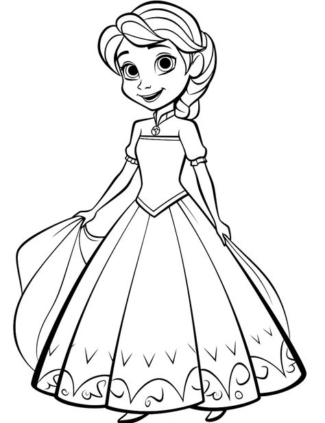 Elsa from Frozen: Elsa from Frozen wearing her iconic dress. (Free Printable Coloring Page for Kids) Elsa Printable Coloring Pages, Printable Frozen Coloring Pages, Elsa Coloring Pages Free Printable, Frozen Coloring Pages Free Printables, Kindergarten Coloring Pages Free, Elsa Frozen Pictures, Coloring Frozen, Frozen Coloring Sheets, Coloring Pages For Kindergarten